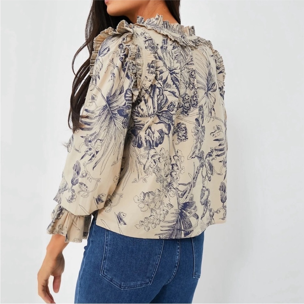 LOVE THE LABEL jessie top in yaffe/ecru cotton poplin size small like new - Picture 2 of 12